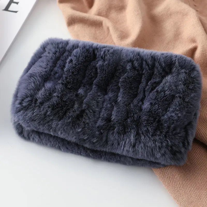 Women Real Fur Handmade Stretch Fur Scarf Knit Genuine Rex Rabbit Headbands Girls Natural Ring Scarves Winter Scarf