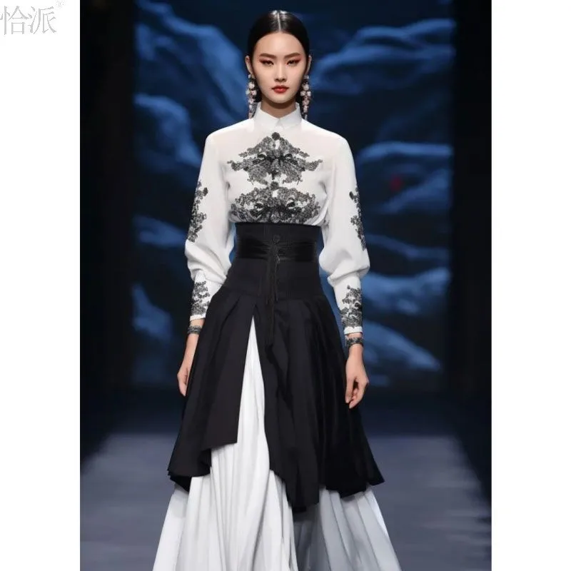 

New Chinese Style Women's Clothing National Suit Top Design Sense Niche Skirt Two-Piece Set