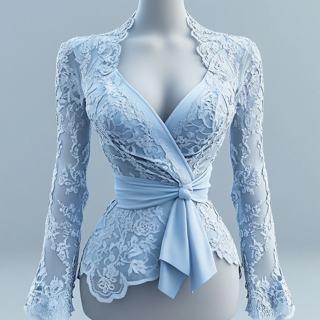 Sexy Lace Wrap Embroidered Blouse Main Look