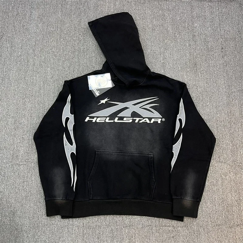 

NEW Black Washed Hellstar Logo ing Hoodies 1:1 Top Quality Oversized Men Clothing