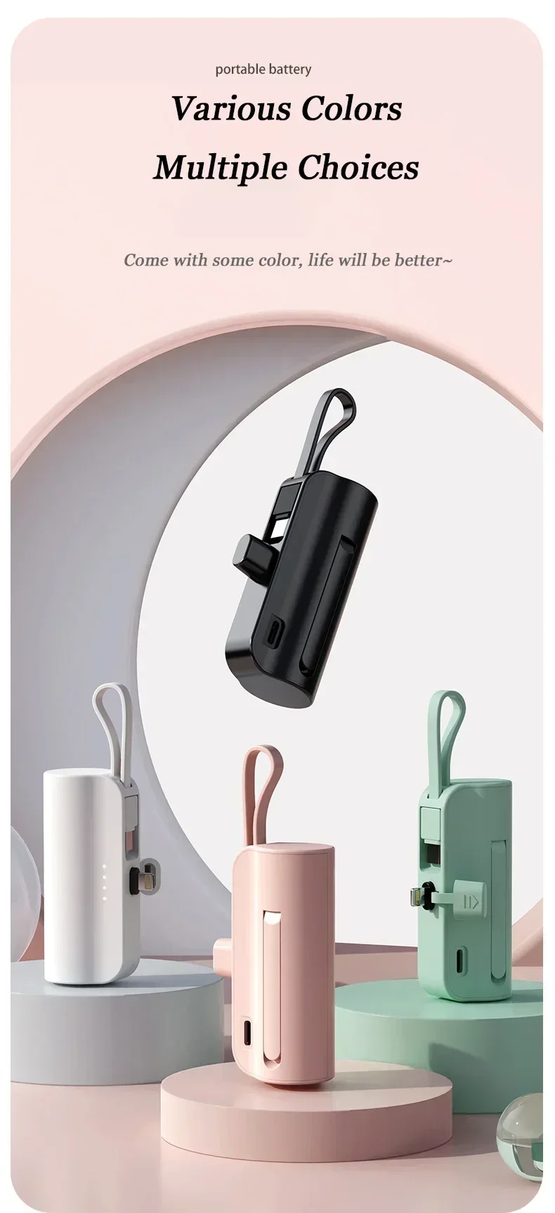 Mini Fast Charger 10000mAh Built-in Cable Portable Power Bank for IPhone Xiaomi Samsung Tye-c/Apple Interface External Battery 13 S634f246a20e64fbf92e79633500fe6cbB