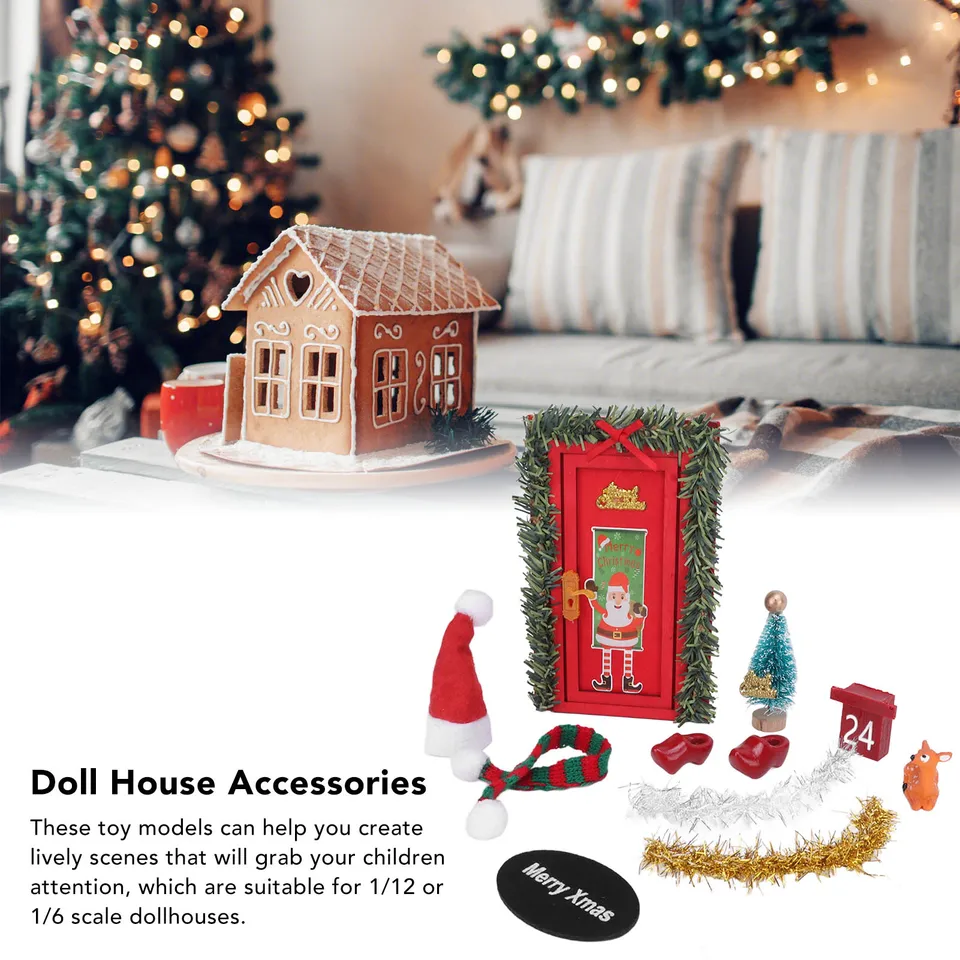 YCVSKY Puerta Elfo Navidad, 24 Accesorios Para Elfos Navideños, Adornos Y Casa De Duende Para Decoración Navideña