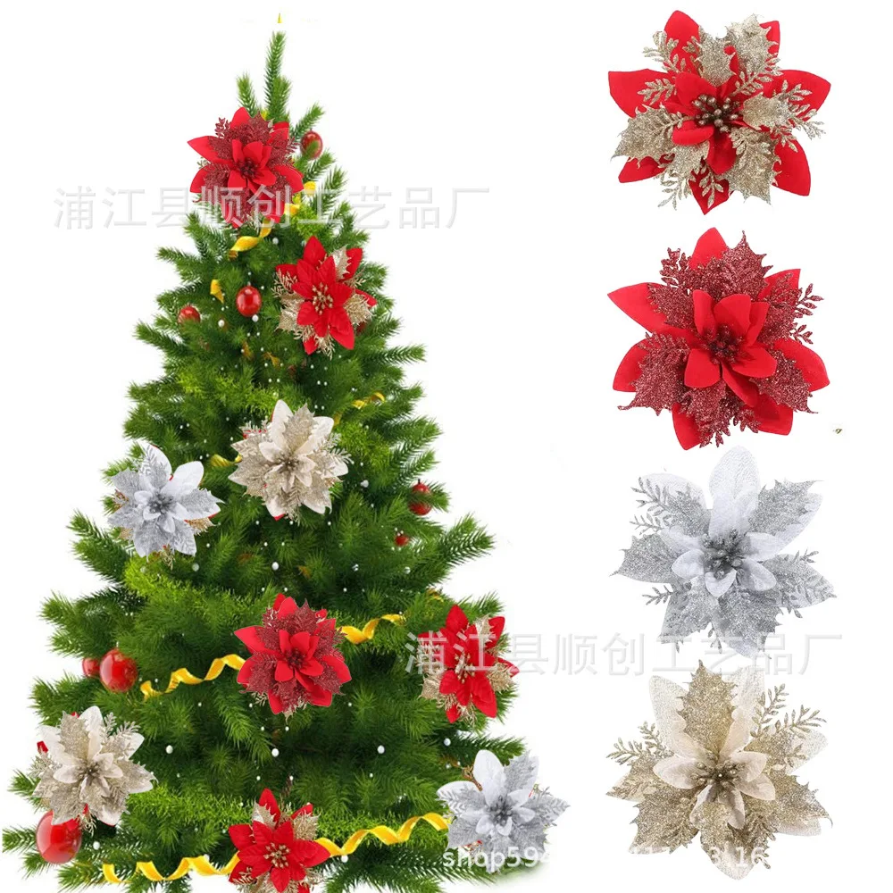 

Christmas decoration, hanging decorations, wreath decoration, 14cm high-end gold edged red Christmas flowers