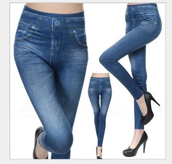 2025 Slim Women Workout Leggings Faux Denim Jeans Leggings Fashion Fitness Leggings High Waist Pencil Plus Size Pants for Women 1