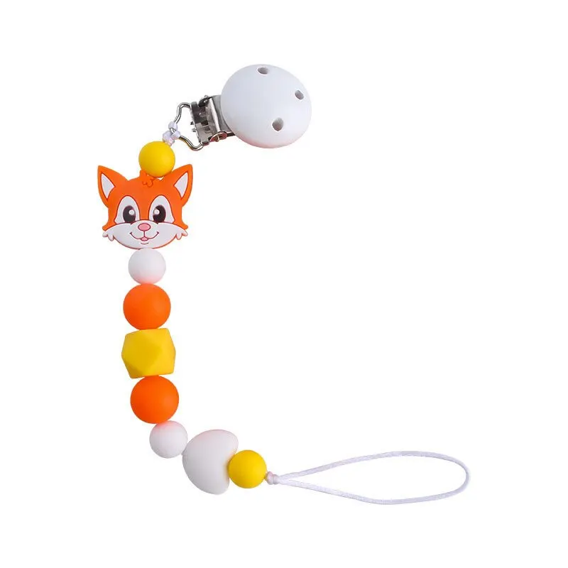 Fox Pacifier Chain Clip Cat Dummy Nipples Holder Clips Babies Silicone Teething Chain Toy For Cute Baby Shower Gift