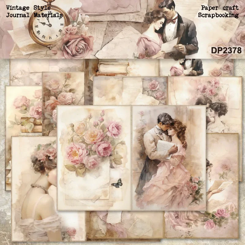 빈티지 숲 꽃 소녀 종이 DIY 스크랩북 장식 재료 카드 제작 배경 종이, 정크 저널 용품, 12 개