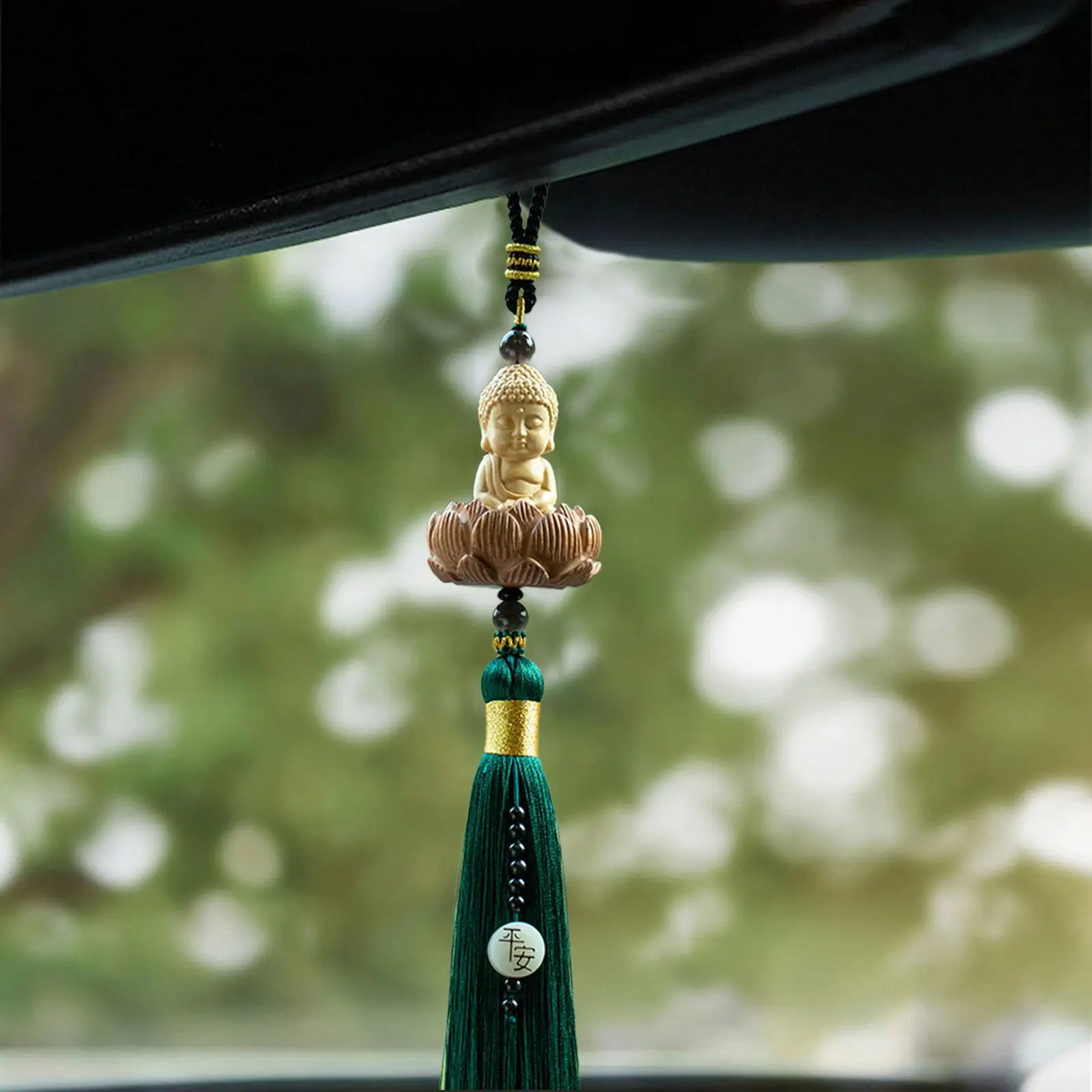 Car Rearview Mirror Charm Pendant Buddha Statue Lovely Wood Sculpture Auto Interior Decoration for Window Vehicles Wall