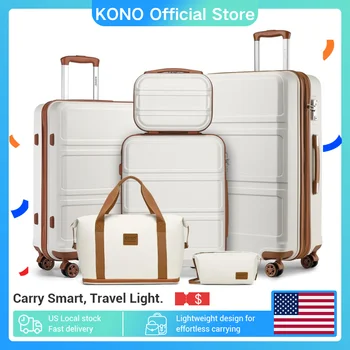 Kono 6-Piece Luggage Set, Lightweight ABS Hard Shell with TSA Lock, 20" 24" 28" Suitcases, Beauty Case, Duffel & Toiletry 1