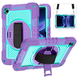 Shockproof Heavy Duty Protective Tablet Case with Rotating Stand, Hand Strap & Shoulder Strap (PURPLE)