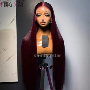 Colored 99J Dark Burgundy 13X6 Hd Lace Frontal Human Hair Wig 180% Bone Straight 13X4 Lace Front Wigs Brazilian Human Hair Wigs 1