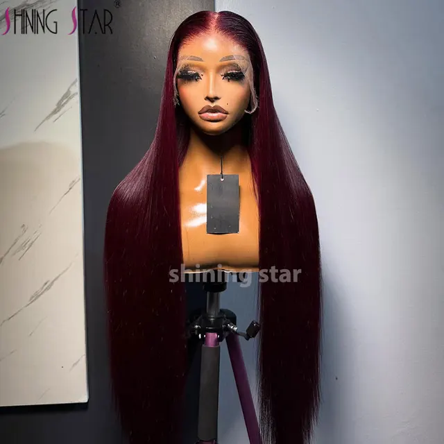Coloré 99J bordeaux foncé 13X6 Hd dentelle frontale perruque de cheveux humains 180% os droit 13X4 dentelle avant perruques brésilien perruques de cheveux humains 1