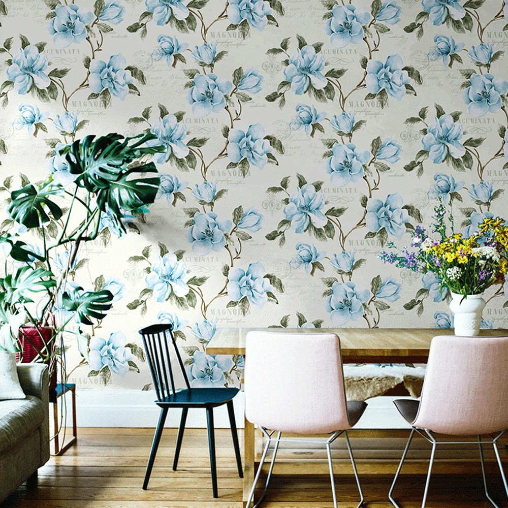 Bright Blue Floral Wallpaper