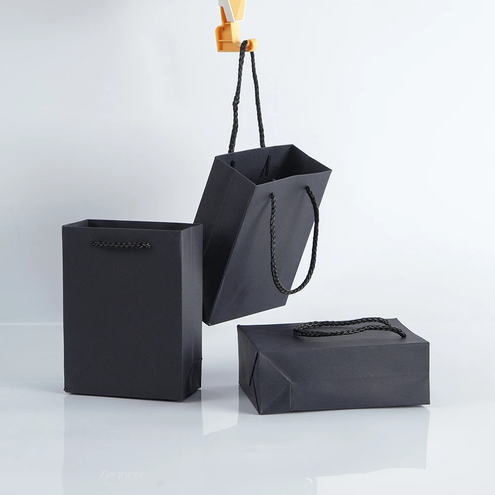12x5,7x16cm Schwarze Karton-Geschenktüten mit Kordel für Hochzeit, Einkaufen, Kleidung, Verpackung, Kleinunternehmen, Bolsa Papel – Detail 9