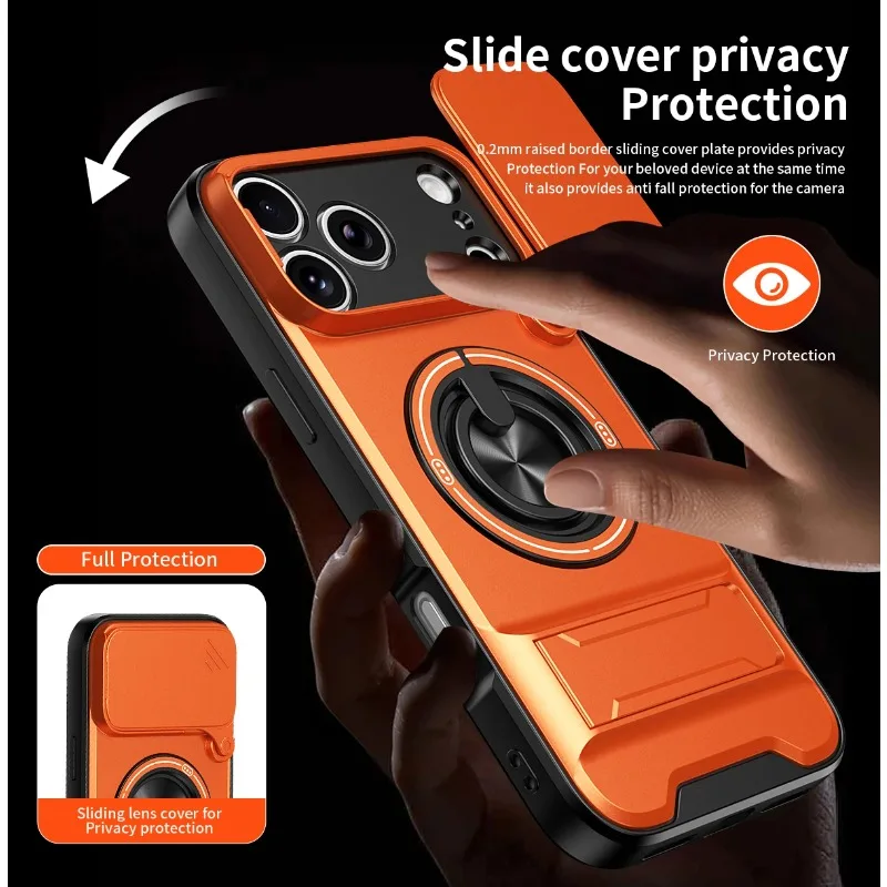 Premium Slide Camera Protection Phone Case with Upright Kickstand and Magnetic Shockproof Back