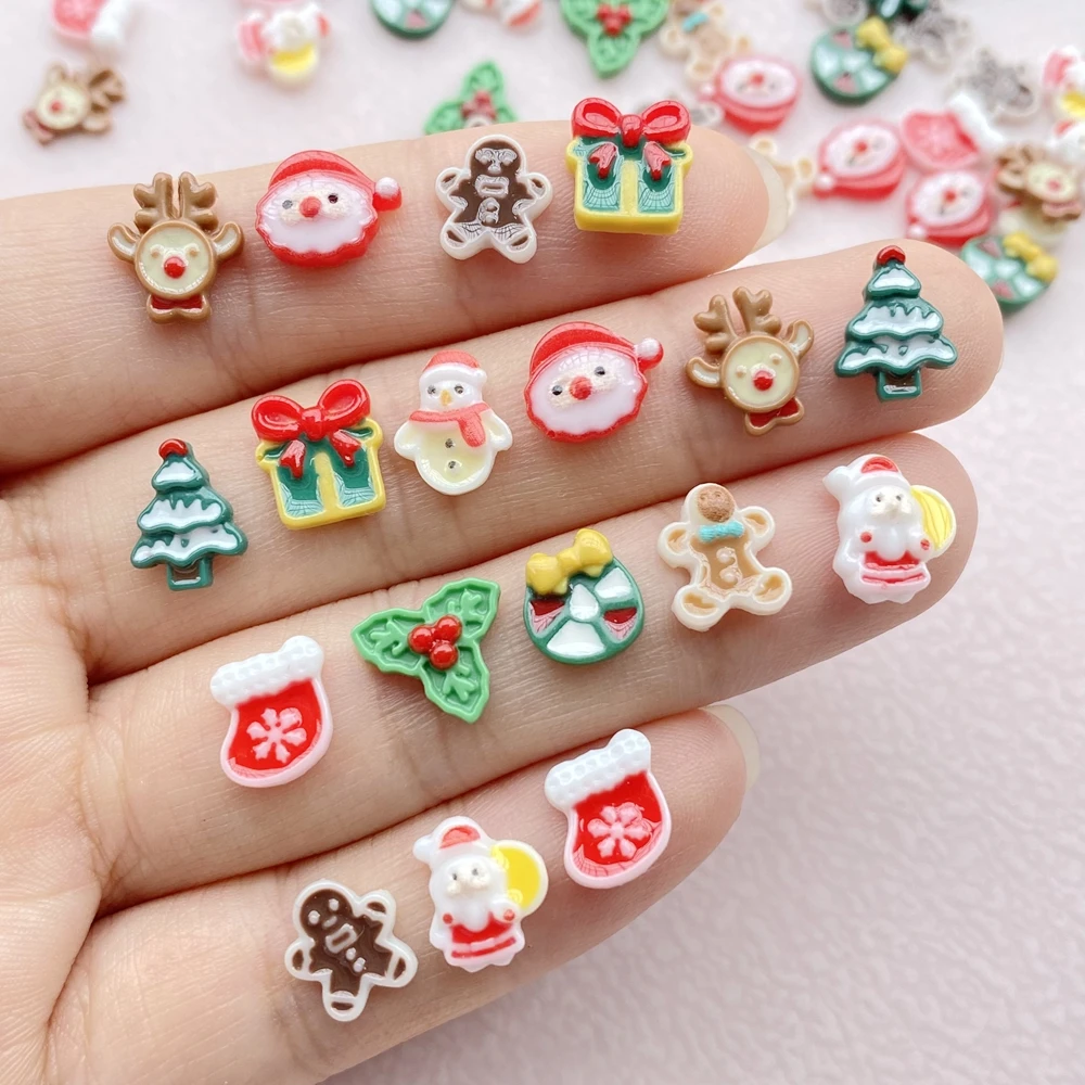Nail Art Resin Charms Rhinestones DIY Craft 50Pcs For Nail, Cartoon Cat Coconut Tree Swimming Circle Beach