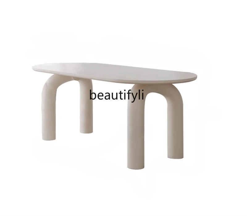 

French Dining Table Cream Style Modern Simple Home Small Apartment Oval Stone Plate Dining Tables and Chairs Set furniture