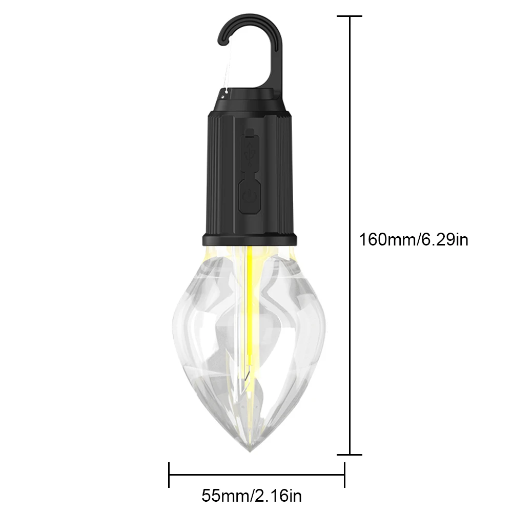 휴대용 캠핑 조명 작업 스포트라이트, USB 충전식 LED 캠핑 램프, 후크 포함, 400mAh, 100LM, 3 가지 모드 야외 조명