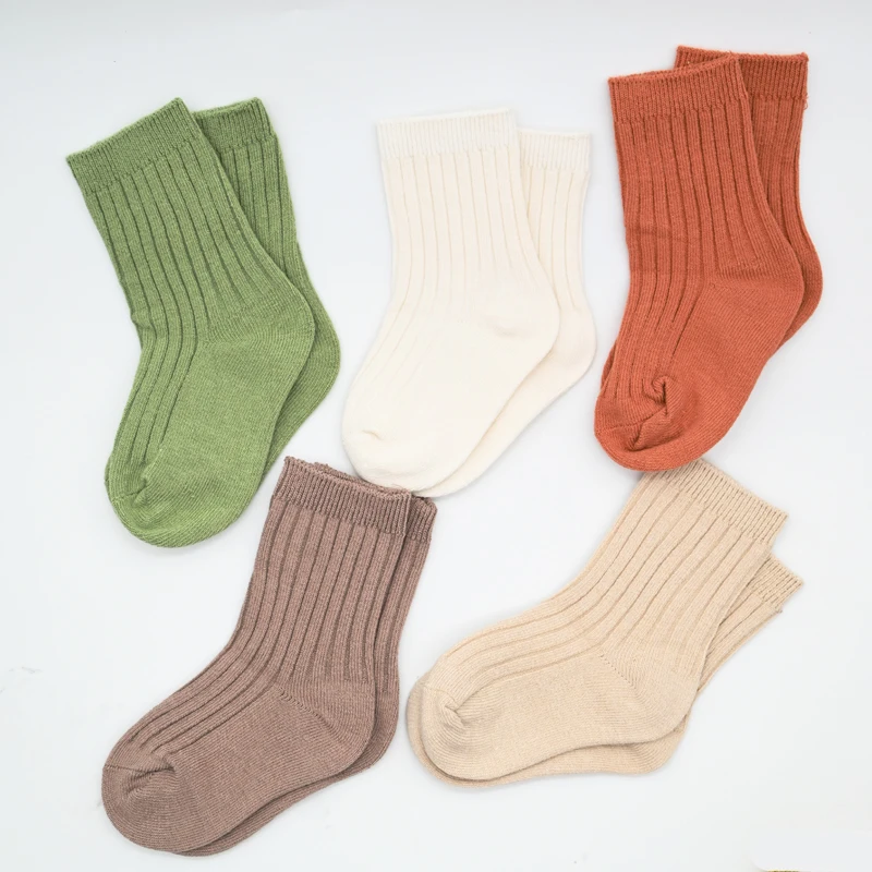 5Pairs/lot Baby Socks for Kids Girls Boy Cotton Stripe Solid Spring Autumn Toddler Knitted Socks Newborn Children Clothes