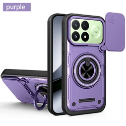 Armor Shockproof Phone Case with Sliding Camera Protector and Metal Ring Stand Holder for Poco F9 Pro (Purple)