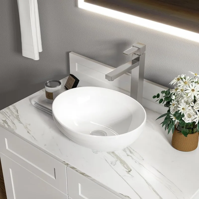 16" x 13" x 5.5" White Oval Ceramic Countertop Bathroom Vanity Vessel Sink BVS1613A-OL 4