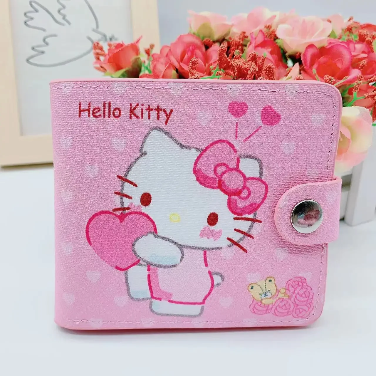 Sanrio Women's PU Wallet Cartoons Hello Kitty Kulomi Melody Cinnamoroll Printing Portable ID Card Holders Coin Purse Girl Gifts