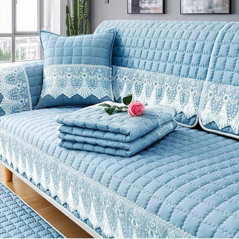 WOSTAR Quilted thicken sofa seat cover sofa cushion towel lace embroidery couch  sofa slipcover living room furniture protector - AliExpress