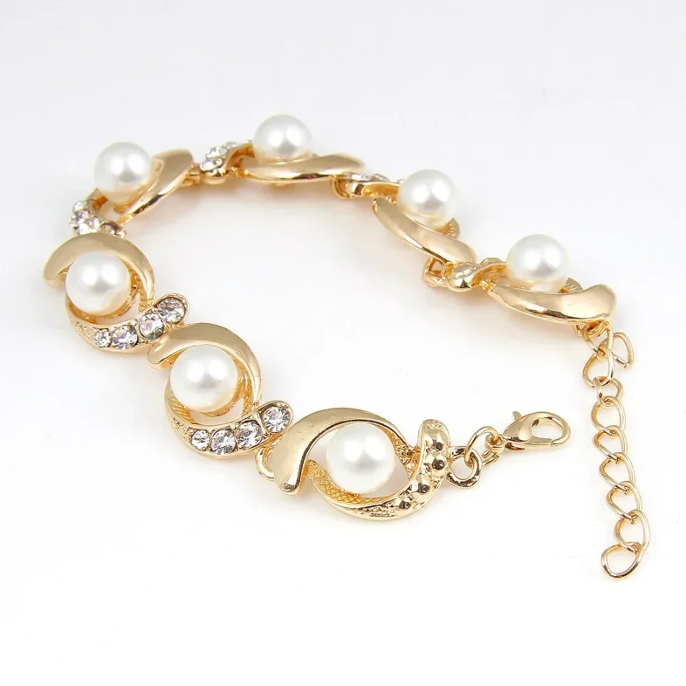 Hesiod Brand New Imitation Pearl Bracelet Women Fashion Trendy Gold/Silver Color Chain Crystal Bracelet Alloy Adjustable