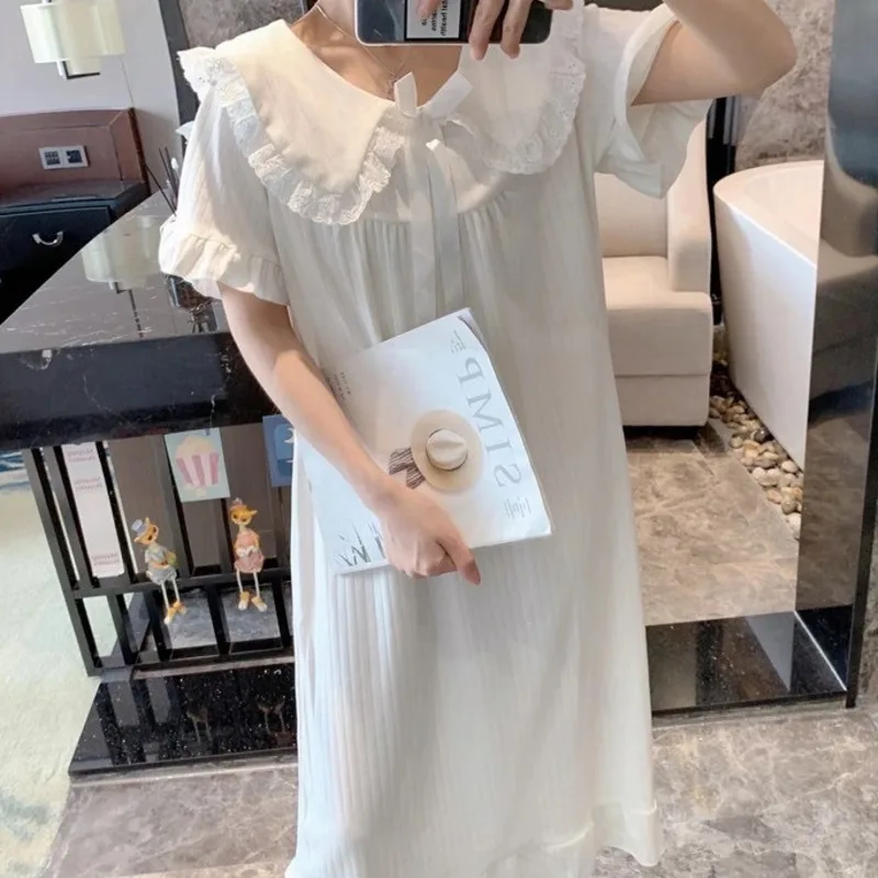 Womens Nightgowns Short Sleeve Sleepshirt Princess Fairy Sweet Summer Nightdress for Sleeping Pajamas Cute Lady Girl Home Dress