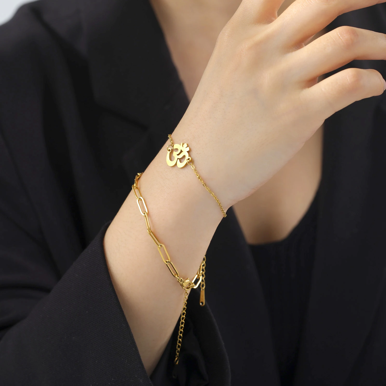 Amaxer Buddha Hindu Yoga Om Aum Bracelet Stainless Steel Layered