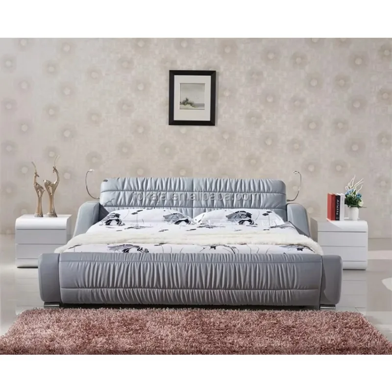 Minimalist Bedroom Set With LED Light Cheap Modern Luxury Bed Hotel Soft Beds