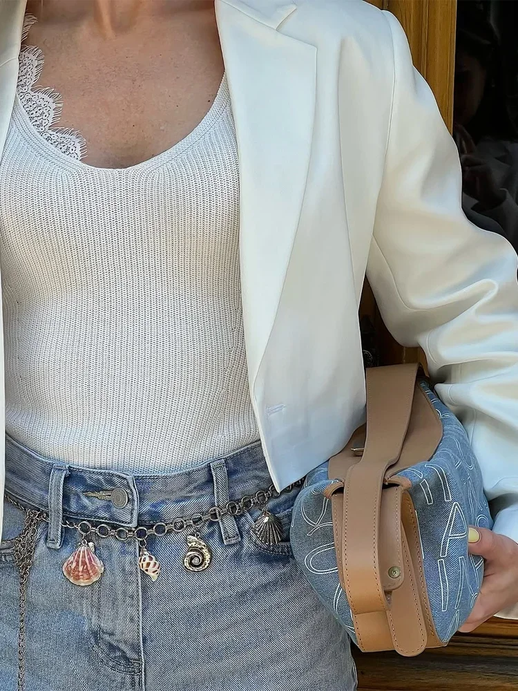 Lady Solid Lapel Short Suit Jacket Women Chic Shoulder Pad Long-sleeved Loose Cropped Jackets 2026 Fashion Commute Office Coats