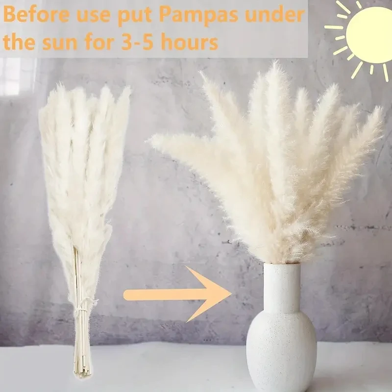 

60PCS Natural Fluffy Pampas Grass Reed Dried Flower Bouquet Artificial Flores Boho Home Decor Christmas Wedding Vase Decoration