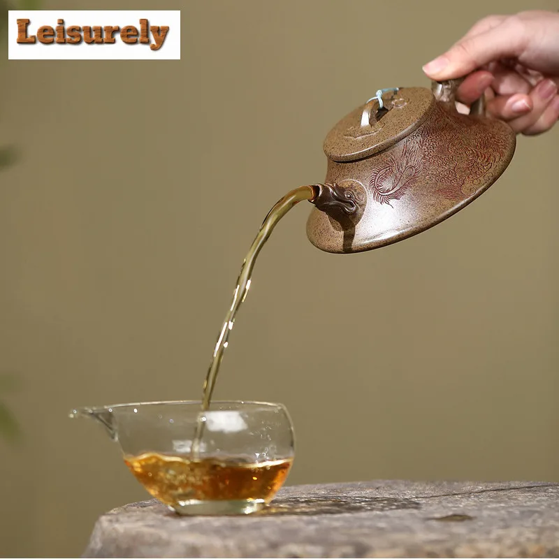 180ml Yixing Purple Clay Teapots Handmade Dragon Scoop Pot Raw Ore Agilawood Mud Tea Brewing Kettle With Infuser Zisha Tea Set