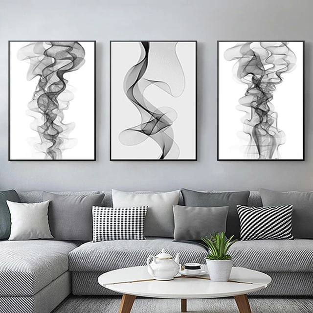 Cuadros De Arte De Pared Con Patrón De Líneas Onduladas Abstractas  Minimalistas, Pinturas De Lienzo Blanco Y Negro, Póster Para Sala De Estar,  Decoración Del Hogar, Sin Marco - Pintura Y Caligrafía 