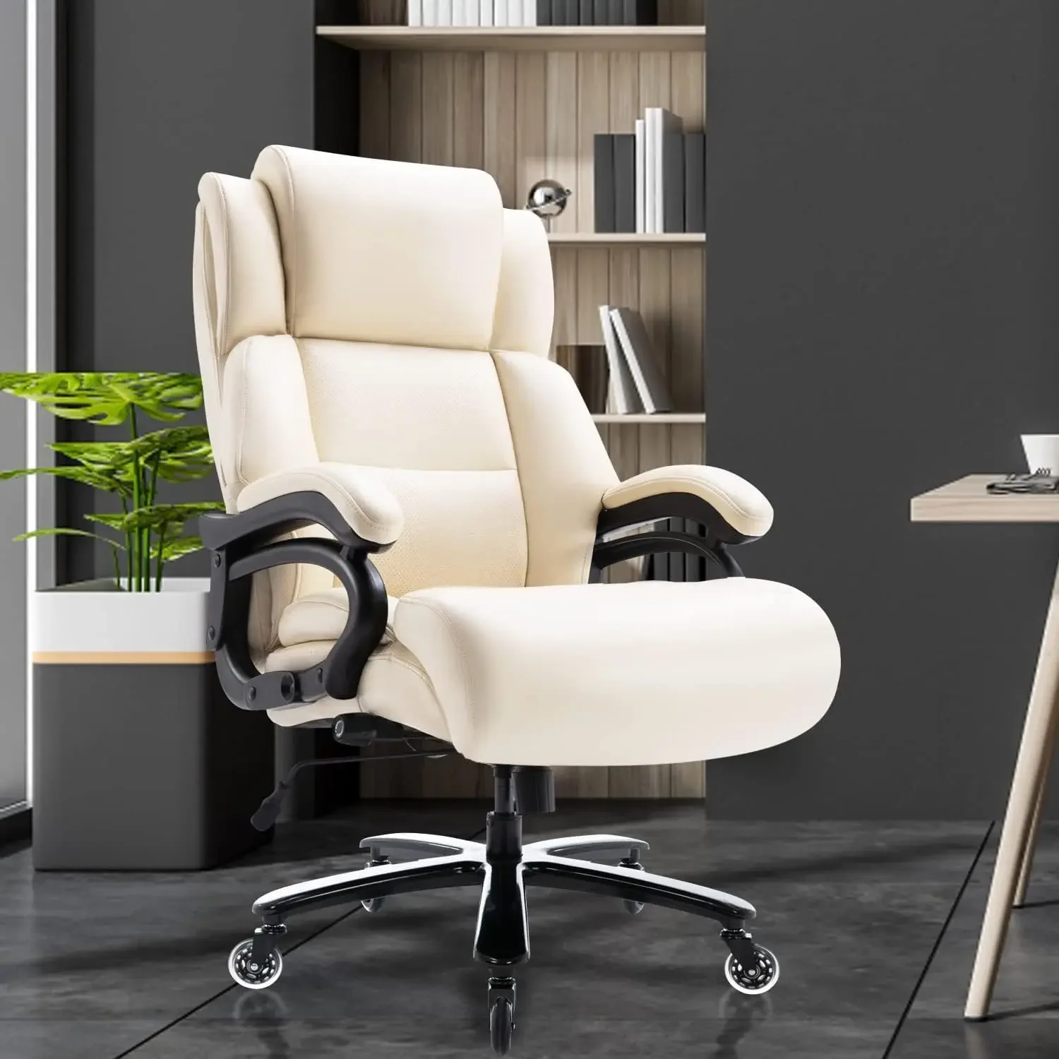 400lbs Office Chair AdjustableLumbarSupport HeavyDutyMetalBaseQuietRubberWheelsHighBack Large ExecutiveComputerDesk Swivel Chair 2