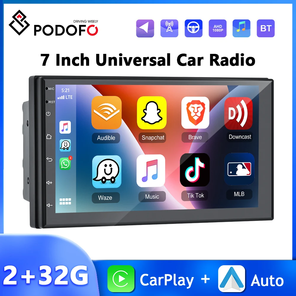 

Автомагнитола Podofo, 7 дюймов, 2DIN, Bluetooth, Wi-Fi, GPS