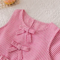 Humor Bear-Costumes d'été pour filles, ensemble deux pièces rose à rayures verticales, nœud en fibre, haut + pantalon, vêtements doux pour enfants 3