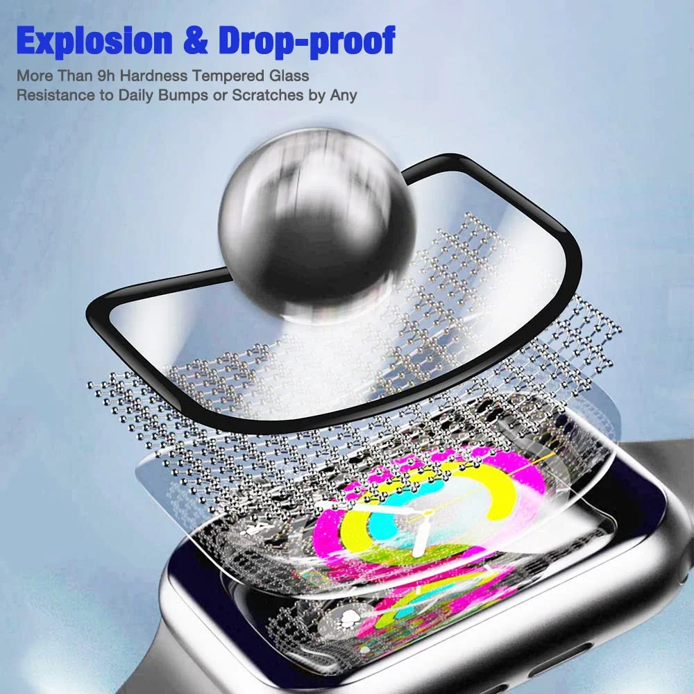 애플 워치 시리즈용 스크린 보호대, 부드러운 유리, 9D HD 풀 필름, iWatch 6, 5, 3, se, 44mm, 40mm, 42, 38mm 액세서리, 9, 8, 7, 45mm, 41mm