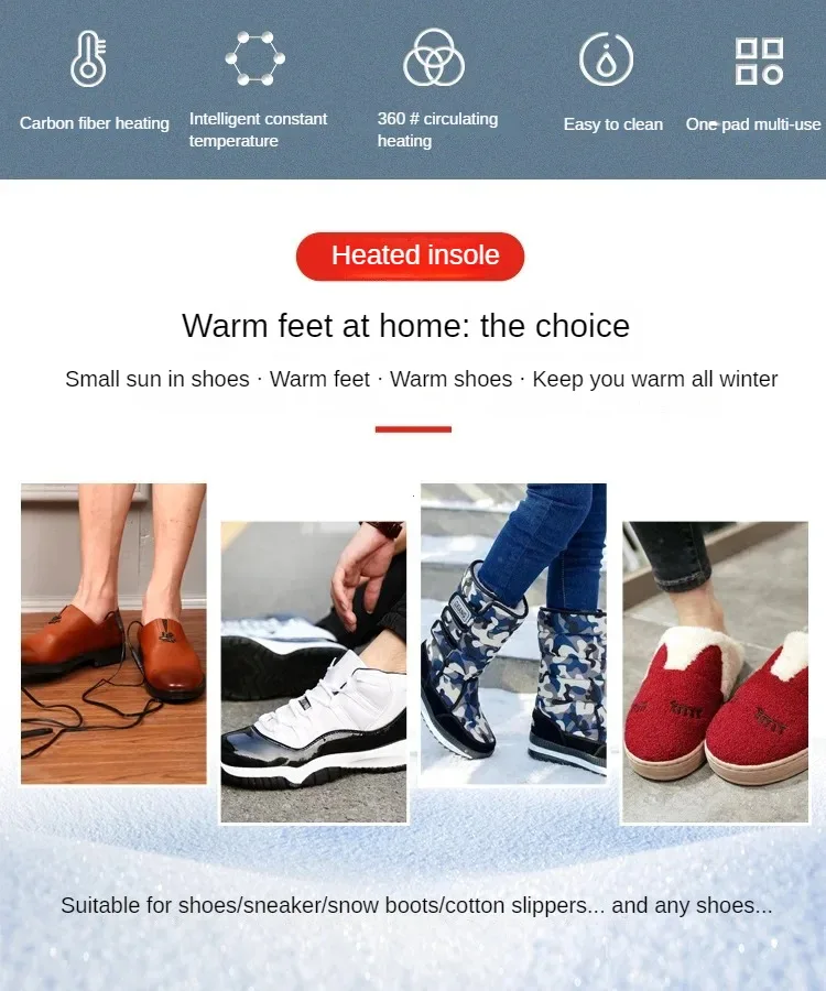 Description Picture 3 of item1 Pair Insoles Electric Heated Shoe Insoles Warm Socks Feet Heater USB Foot Winter Warmer Mh56 Camping Hiking Accessories
