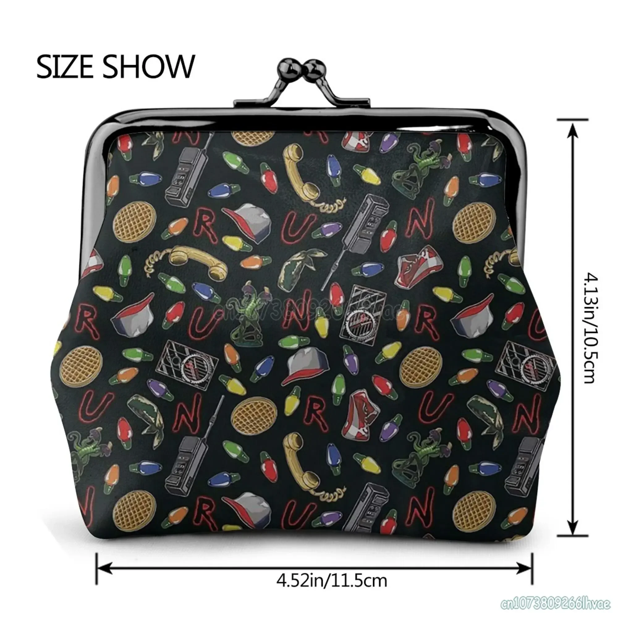 Stranger Things Leather Coin Purse Small Kiss-Lock Change Pouch Clasp Closure Buckle Wallet for Women Girl
