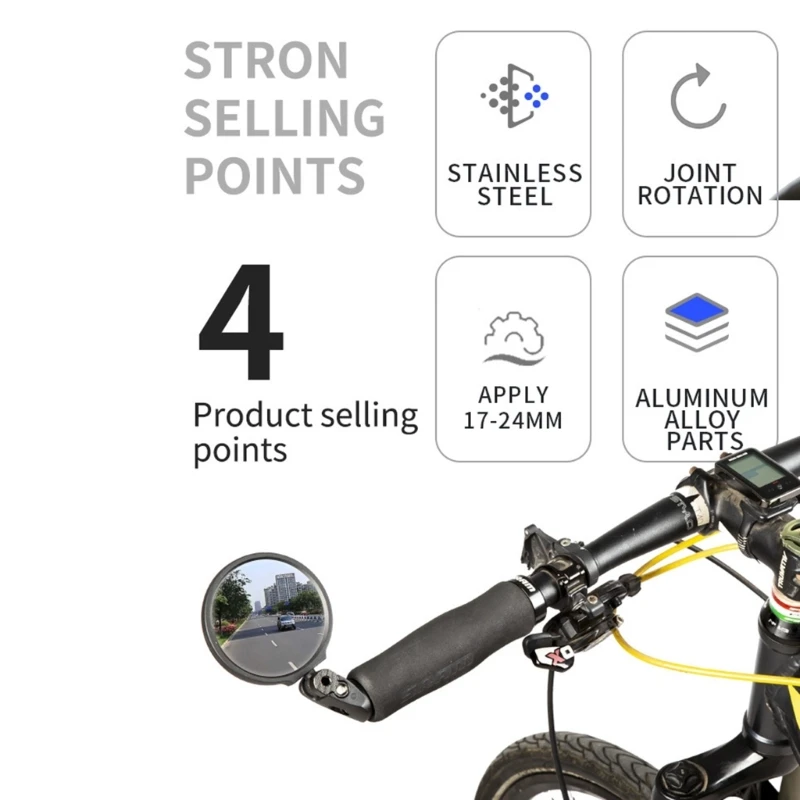 

Bike Glass 360 Degree Rotatable Cycling Rear View Glass Bicycles Handlebar Rearview Glass Safety Glass with Wrench Kits D5QD