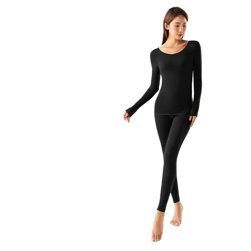 Autumn Winter Warm Thermal Set Women Seamless High Stretch Underwear Pajamas Set Long Sleeve Bottoming Top and Long Pants