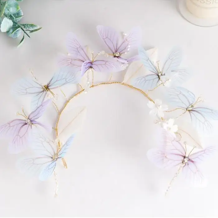 

Аксессуары для волос женский цветочный венок для невесты женский головной убор с белой бабочкой стрекозой цветочный ободок
