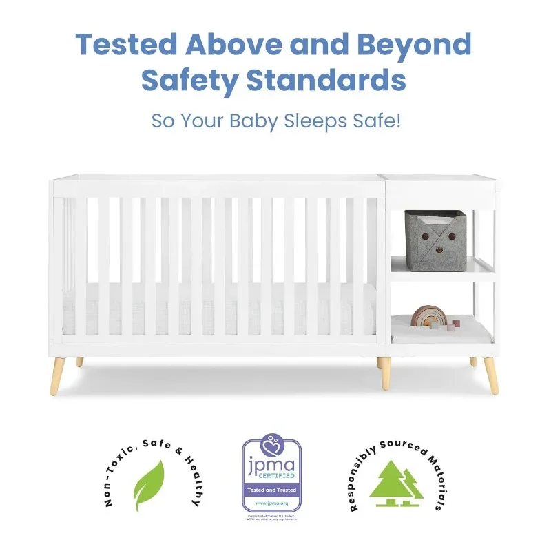 4-in-1 Convertible Crib and Changer, Bianca White w/Natural 4