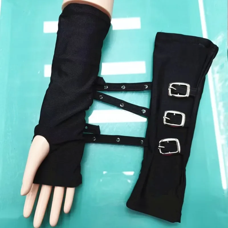 2024 Fashion Personality Buckle Straps Punk Style Women Spandex Fingerless Gloves Lolita Cosplay Stage Performances Street Dance