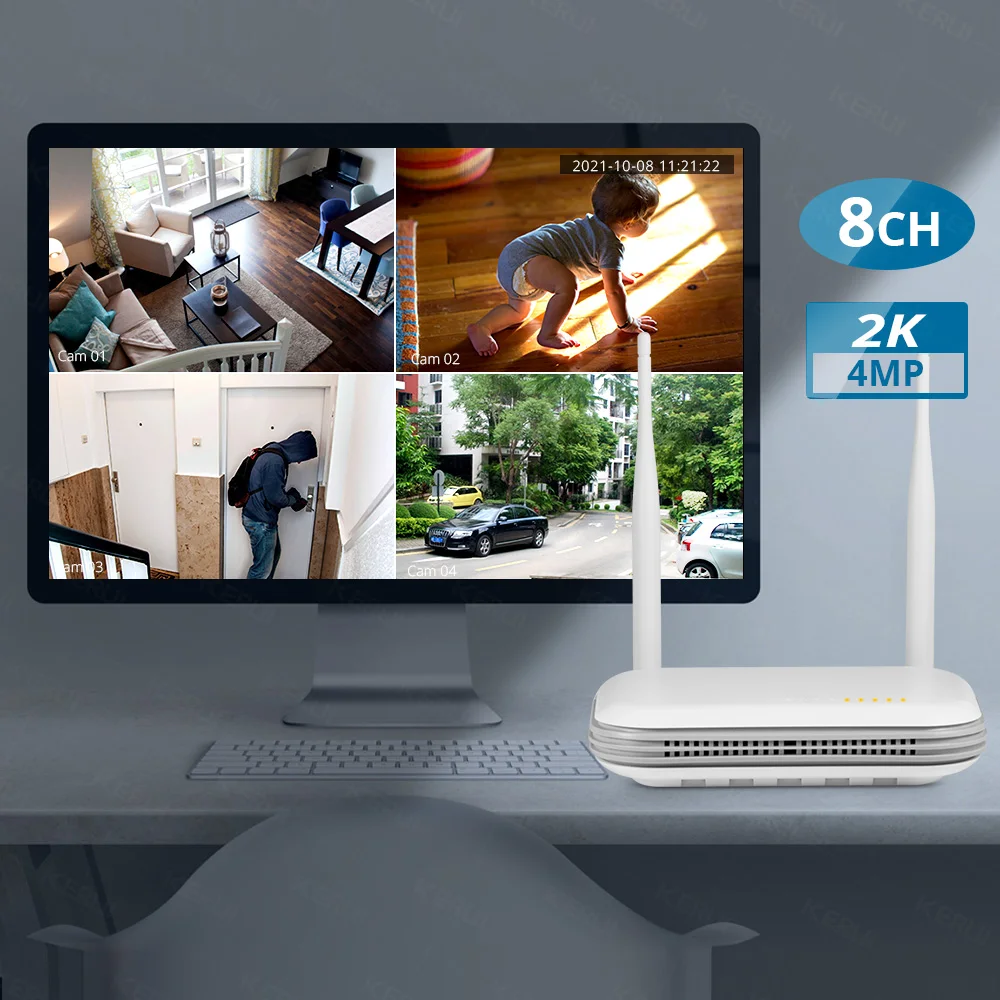 KERUI 2K 3K 4MP 8CH NVR WIFI Onvif 네트워크 비디오 감시 무선 보안 카메라 시스템 용 8 채널 레코더