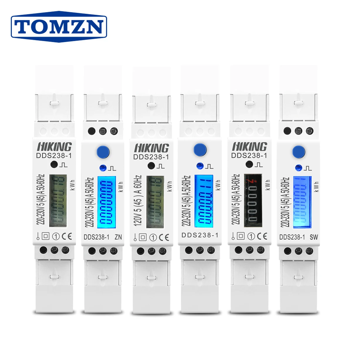 5(45)A 45A 220V 230V 50HZ 60HZ LCD display Single phase Din rail KWH Watt hour din-rail blue backlight energy meter