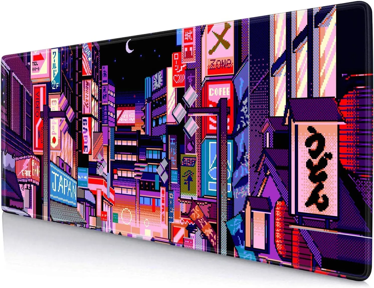 Purple Japanese Anime Desk Mat for Desktop Pink Retro Tokyo Large Gaming Mouse Keyboard Mat Non-Slip Computer Mouse Pad