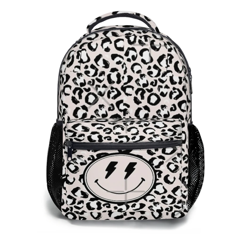 Preppy, Aesthetic, Preppy Black, Leopard Print, Smile, Preppy Aesthetic New Female Fashion boy High Capacity College Backpack