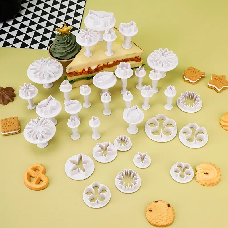 

Flower Cookie Cutter, Baking Pastry Fondant Stamp, Cakes, Biscuit, Cookie Cutters, Fondant Mould, Baking Sugarcraft Mold, 33Pcs